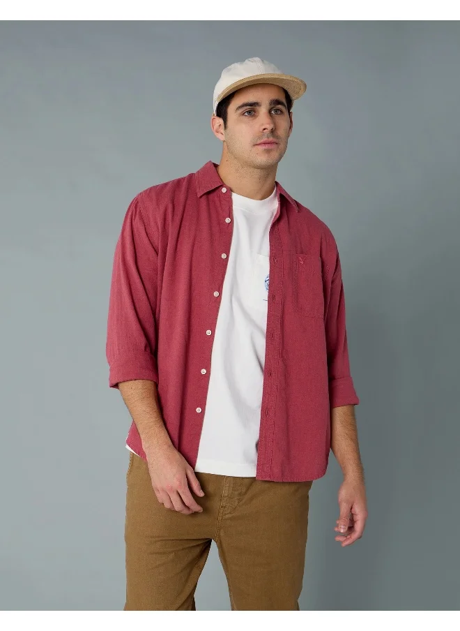 American Eagle AE Long-Sleeve Linen-Blend Button-Up Shirt