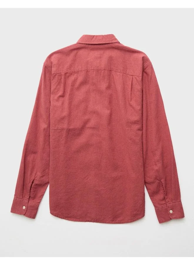 امريكان ايجل AE Long-Sleeve Linen-Blend Button-Up Shirt
