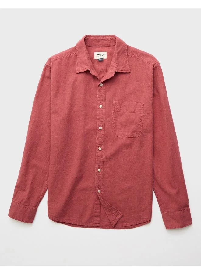 American Eagle AE Long-Sleeve Linen-Blend Button-Up Shirt