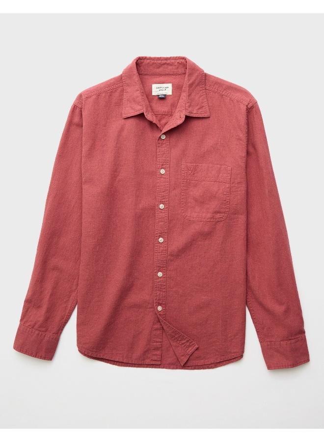 American Eagle AE Long-Sleeve Linen-Blend Button-Up Shirt - Image 3