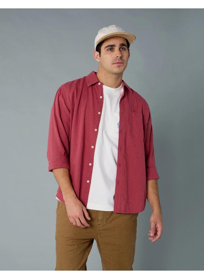 American Eagle AE Long-Sleeve Linen-Blend Button-Up Shirt - Image 1