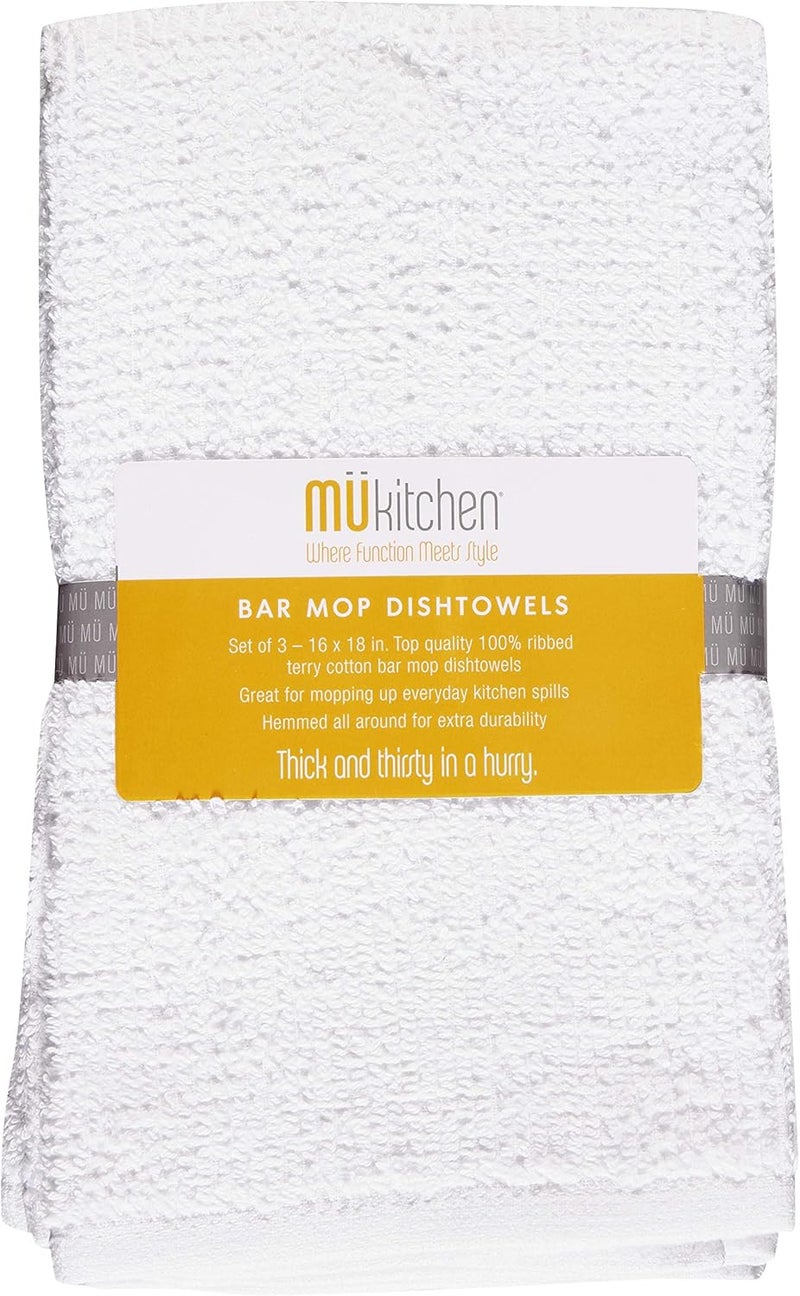 MUkitchen Bar Mop Dishtowel Set of 3 - White, 16 x 18 Inches - Image 1