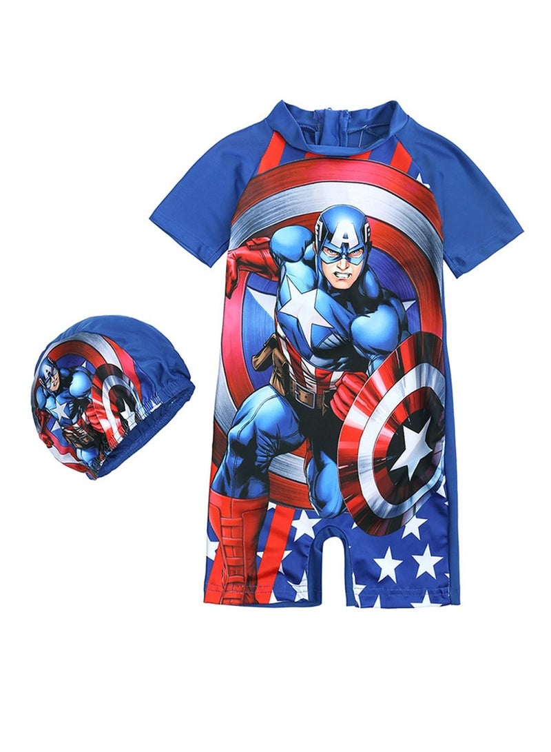KIDS TALES Cartoon Cartoon Children's Swimsuit With Swimming Cap Outdoor Beach Hot Spring Swimsuit 