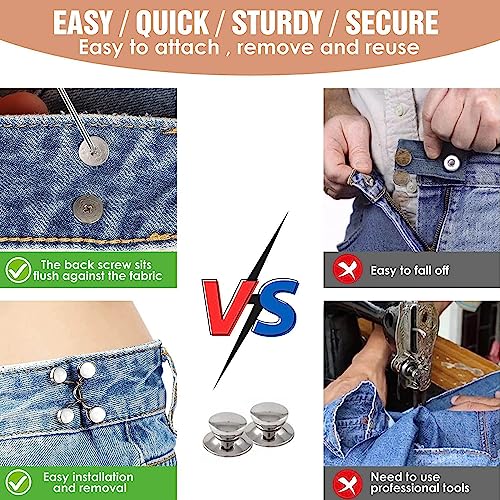 Buransh 2 Pcs Adjustable Button Pins - Detachable Jean Buttons, No Sewing Required - Perfect Fit Instant Buttons (2, White Pearl) - Image 3