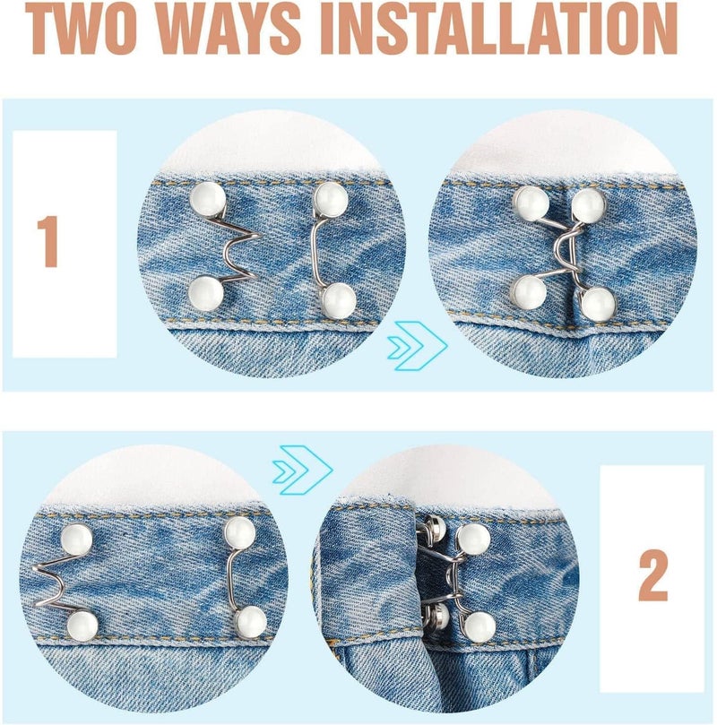 Buransh 2 Pcs Adjustable Button Pins - Detachable Jean Buttons, No Sewing Required - Perfect Fit Instant Buttons (2, White Pearl) - Image 4