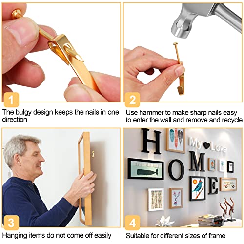 Romeda 184 Pieces Picture Hanging Kit, 20lb, 30lb, and 50lb Picture Hangers, Metal Picture Hanging Hooks with Nails, on Drywall, Wooden Wall(Gold) - Image 4