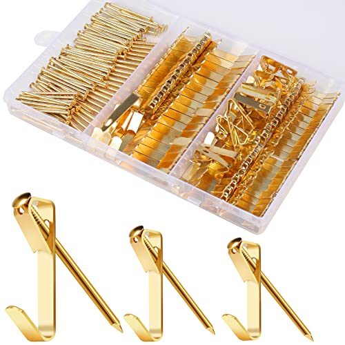 Romeda 184 Pieces Picture Hanging Kit, 20lb, 30lb, and 50lb Picture Hangers, Metal Picture Hanging Hooks with Nails, on Drywall, Wooden Wall(Gold) - Image 1