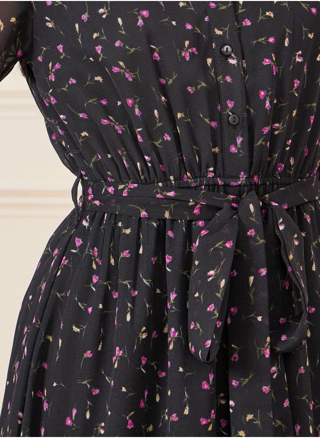 Styli - Ditsy AOP Self Tie Up Shirt Maxi Dress - Image 1