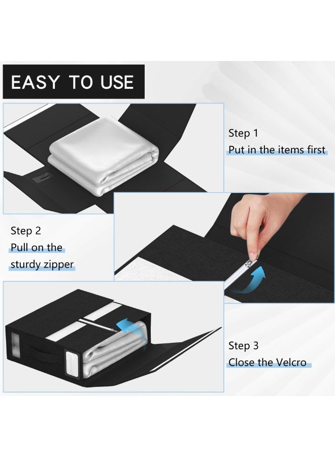 3-Pack Foldable Closet Organizer with Clear Window & Handles, Extra Large Storage for King, Queen Comforters, Blankets, Bed sheets, Under Bed Storage, Sheet Organizer (Black, MY023) - Image 4