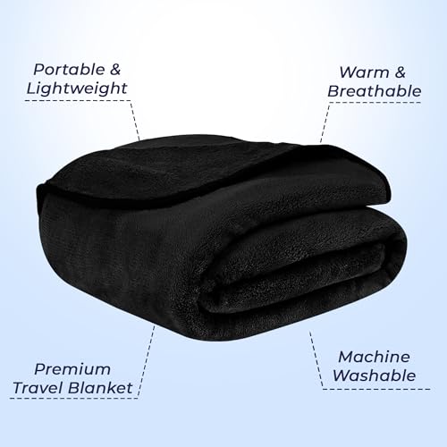 Billebon Travel Blanket Airplane Compact Soft Lightweight & Cozy Blanket with Soft Bag Pillowcase Packable Travel Blanket Perfect for Flight Car Bus Train (Black, 6 Ft. X 3 Ft.) - Image 2