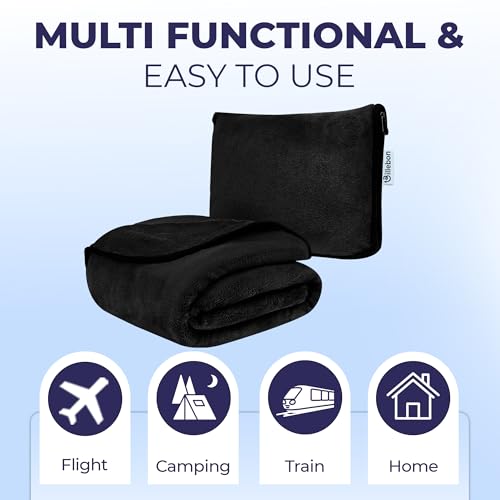 Billebon Travel Blanket Airplane Compact Soft Lightweight & Cozy Blanket with Soft Bag Pillowcase Packable Travel Blanket Perfect for Flight Car Bus Train (Black, 6 Ft. X 3 Ft.) - Image 5
