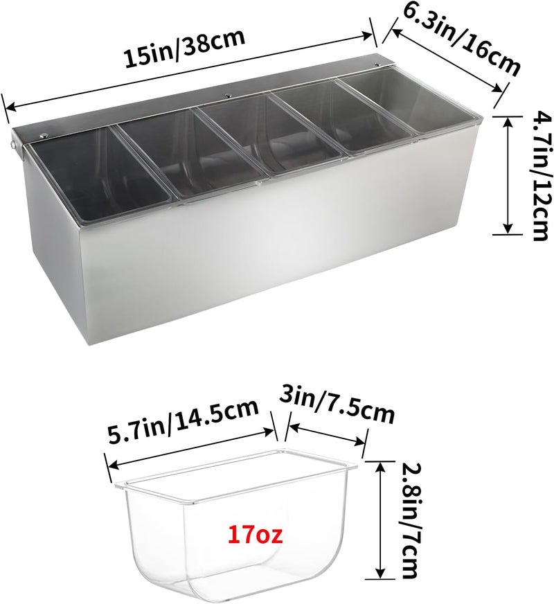 MOLIGOU Chilled Condiment Server, Stainless Steel Chilled Condiment Tray with Lid, Ice Condiment Serving Containers with 5 Removable Compartments - Image 3