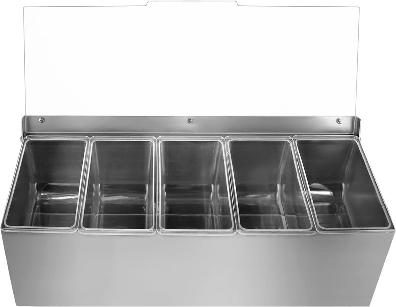 MOLIGOU Chilled Condiment Server, Stainless Steel Chilled Condiment Tray with Lid, Ice Condiment Serving Containers with 5 Removable Compartments - Image 2
