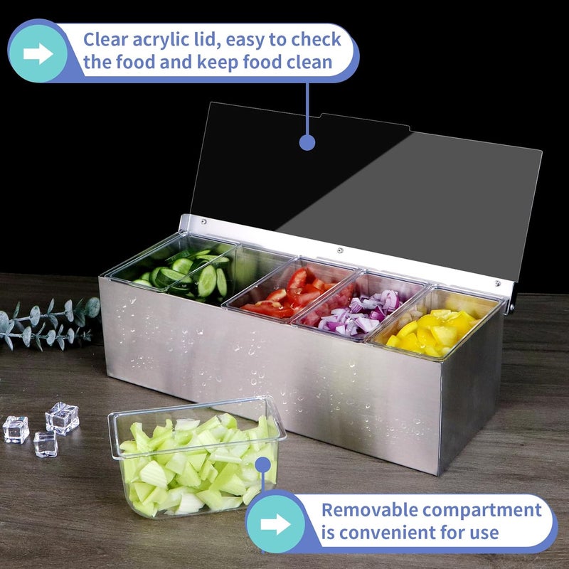 MOLIGOU Chilled Condiment Server, Stainless Steel Chilled Condiment Tray with Lid, Ice Condiment Serving Containers with 5 Removable Compartments - Image 5