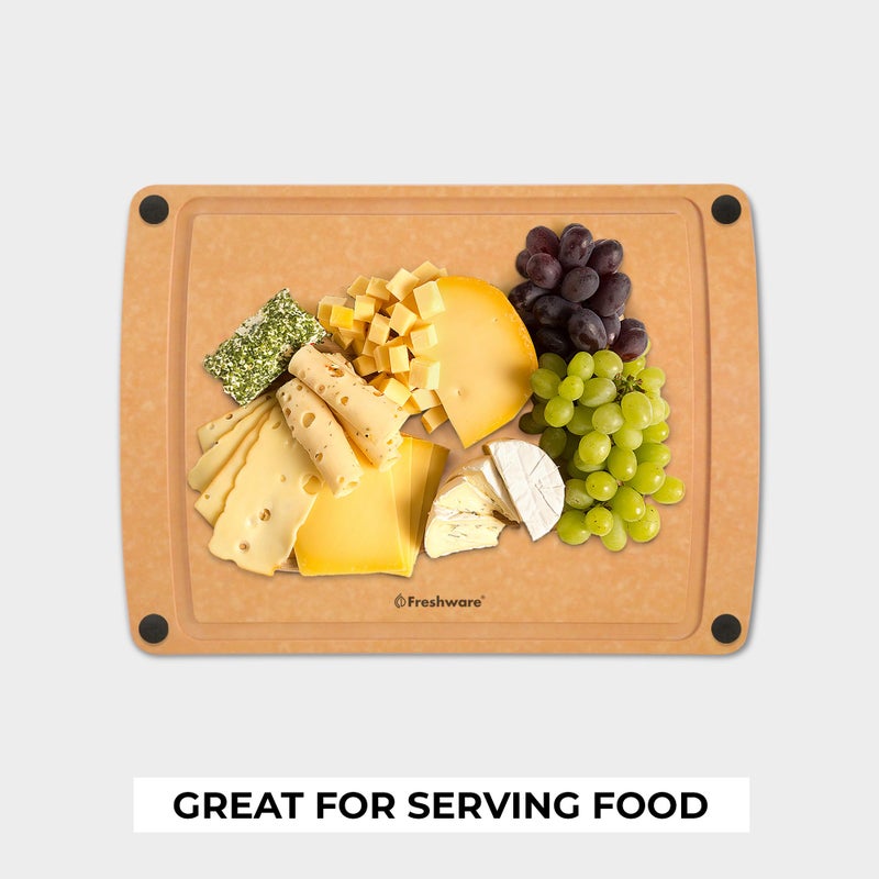 Freshware Wood Cutting Board for Kitchen, Juice Groove, Non-Slip Silicone Feet, Dishwasher Safe, Medium, 12" x 9", Natural - Image 2