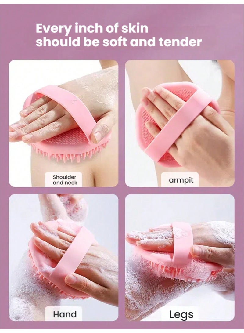فرشاة الجسم السيليكون ، فرشاة الجسم اللطيفة في دش السيليكون Loofah مع الشعارات الجلدية بسهولة ، طويلة الأمد ، وأكثر نظافة من دش Loofah التقليدي ، الوردي - Image 4