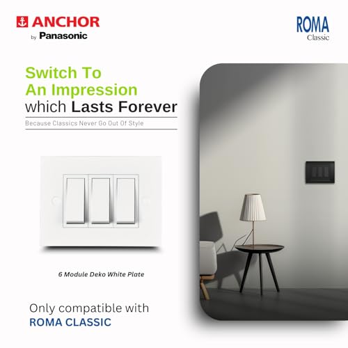Anchor by Panasonic Roma Classic 6 Module Deko White Single Mounting Plate for Switch Board (White, 21340WH-10) - Image 3