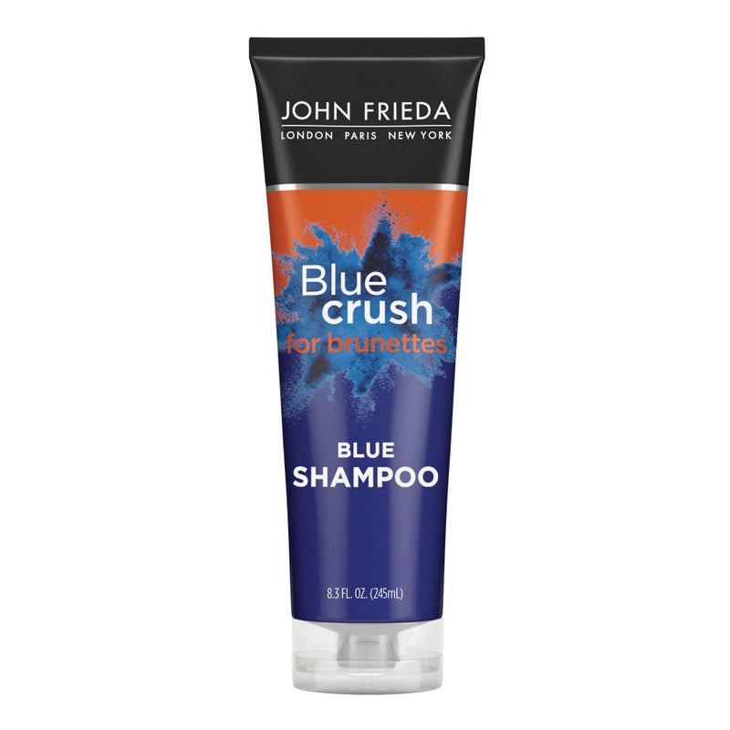 John Frieda جون فريدا بلو كراش، شامبو تلوين للشعر البني، يغذي الشعر المعالج بالألوان والطبيعي، أصباغ زرقاء لشعر بني نابض بالحياة وبارد النغمة عن طريق تقليل النغمات البرتقالية، 8.3 أونصة - Image 1