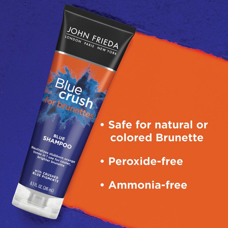 John Frieda جون فريدا بلو كراش، شامبو تلوين للشعر البني، يغذي الشعر المعالج بالألوان والطبيعي، أصباغ زرقاء لشعر بني نابض بالحياة وبارد النغمة عن طريق تقليل النغمات البرتقالية، 8.3 أونصة - Image 3