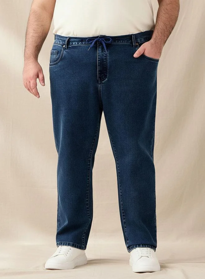 Men Relaxed Fit Flexi Waist Drawstring Closure Jeans