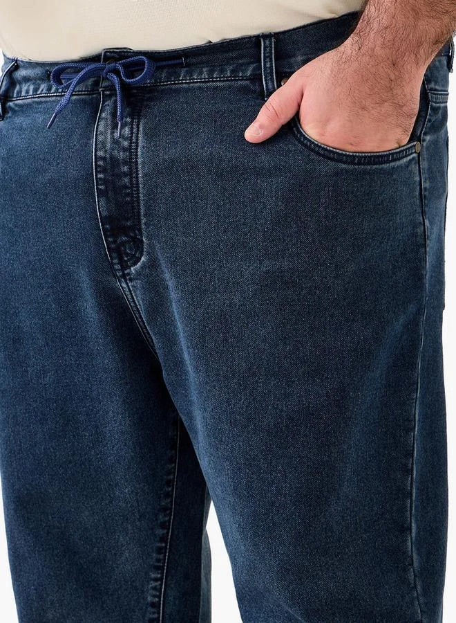 Maxim Blue Men Relaxed Fit Flexi Waist Drawstring Closure Jeans for Men | Best Price UAE