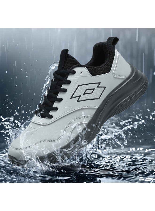 Lotto Men's Spring Leather Running Shoes Water-repellent Casual Soft Sole Jogging Shoes 1178 Loop Gray Size 39 - Image 1