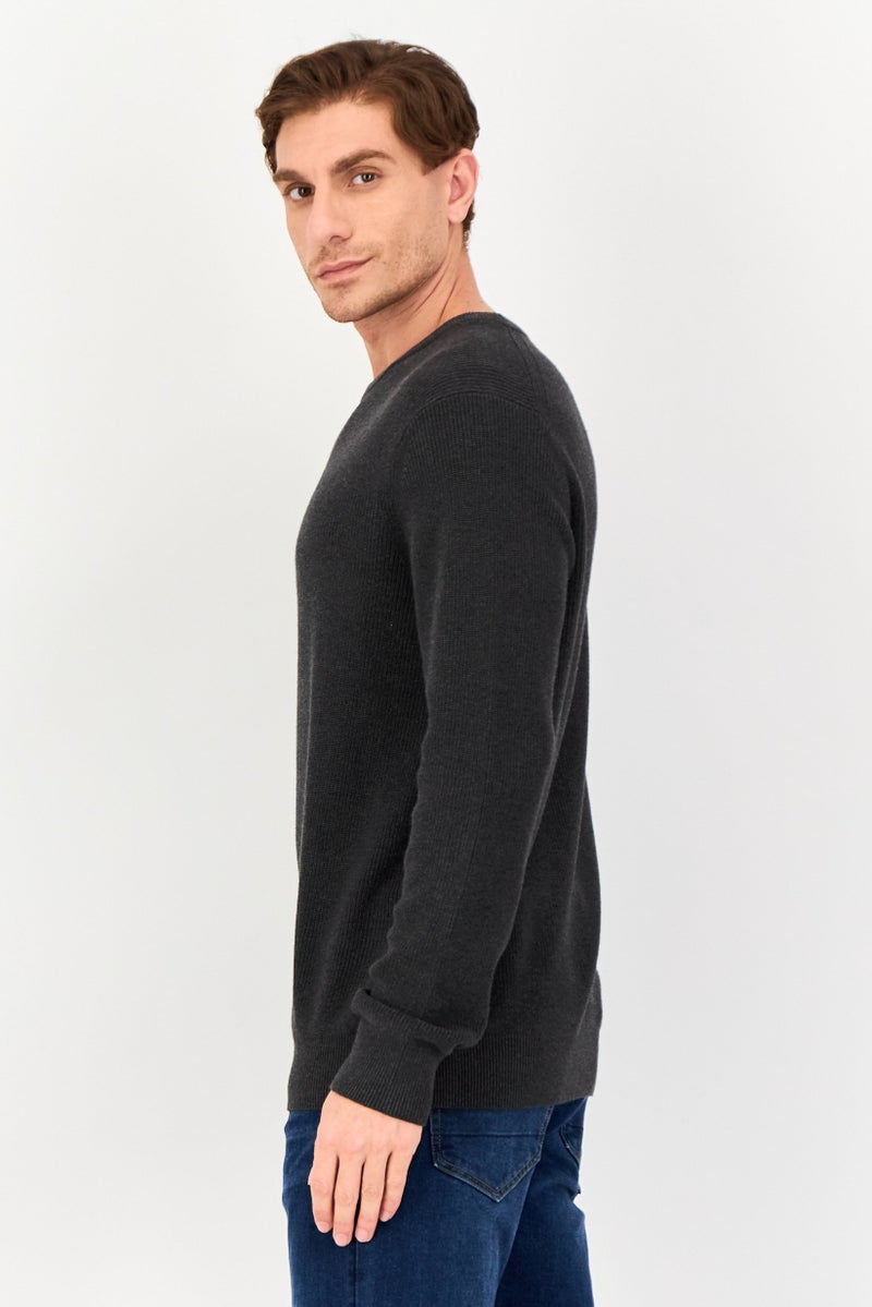 Celio Men Crew Neck Textured Long Sleeve Sweater, Dark Grey - Image 2
