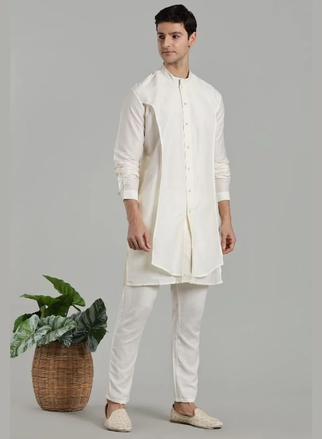 Abhishti White Flap Detail Button Down Kurta