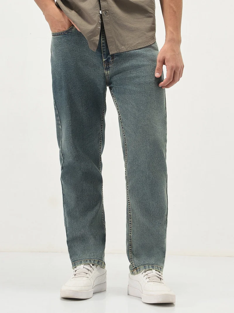 Urbano Fashion Men's Light Blue Straight Fit Heavy Washed Jeans Stretchable