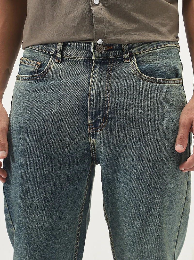 Urbano Fashion  Urbano Fashion Men's Light Blue Straight Fit Heavy Washed Jeans Stretchable  | Best Price UAE