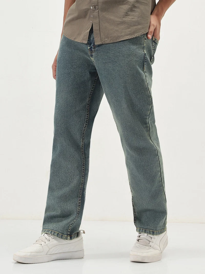 Urbano Fashion  Urbano Fashion Men's Light Blue Straight Fit Heavy Washed Jeans Stretchable  | Best Price UAE