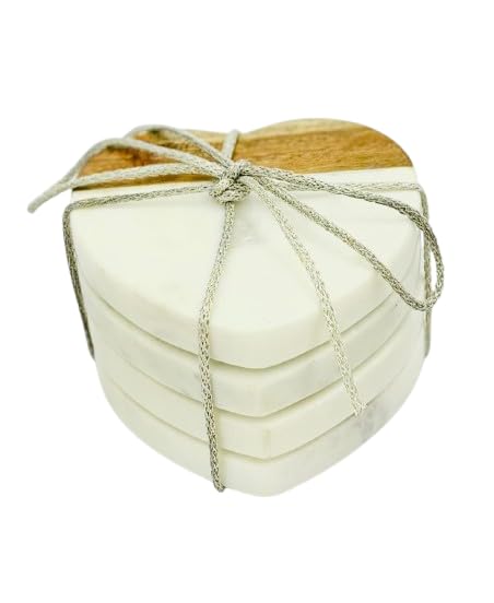 QUASTOCRA Marble Coasters for Drinks Set of 4 Handcrafted Modern Coasters 4 Wide Drink Coasters White Marble Coasters Real Solid Marble Heart Shape Coasters Wood - Image 1