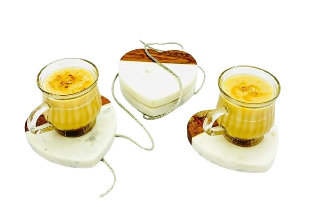 QUASTOCRA Marble Coasters for Drinks Set of 4 Handcrafted Modern Coasters 4 Wide Drink Coasters White Marble Coasters Real Solid Marble Heart Shape Coasters Wood - Image 5