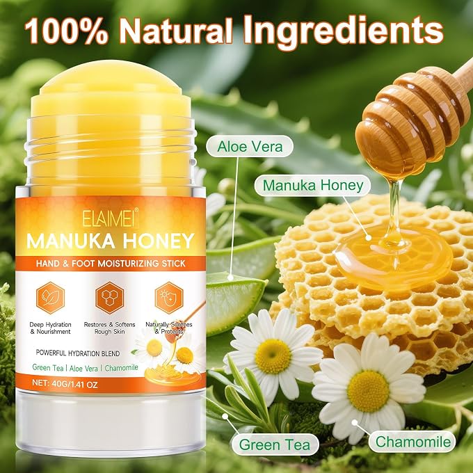 YOOJ Manuka Honey Cracked Heel Balm Stick, Deep Moisturizing Repair for Dry Cracked Feet, Soothing Formula Infused with Shea Butter & Chamomile, 1.41 Oz / 40g - Image 3