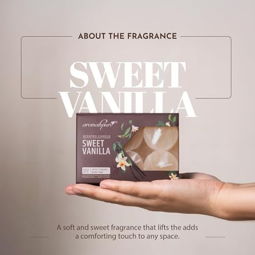 Aromahpure Vanilla Scented Set of 6 Votive Candles | 3 x 3.5 cm | Aroma Candles with Long-Lasting Fragrance | Burn Time 7 Hours Each | Relaxing Aromatherapy Candles for Home Décor & Gifting - Image 2