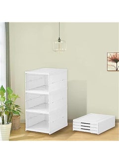 Foldable Shoe Rack Collapsible Storage Box, Free Standing Bins Stackable Plastic Tote with Lids Organizing Installation Free Dustproof 3 Layers, White (92-02)