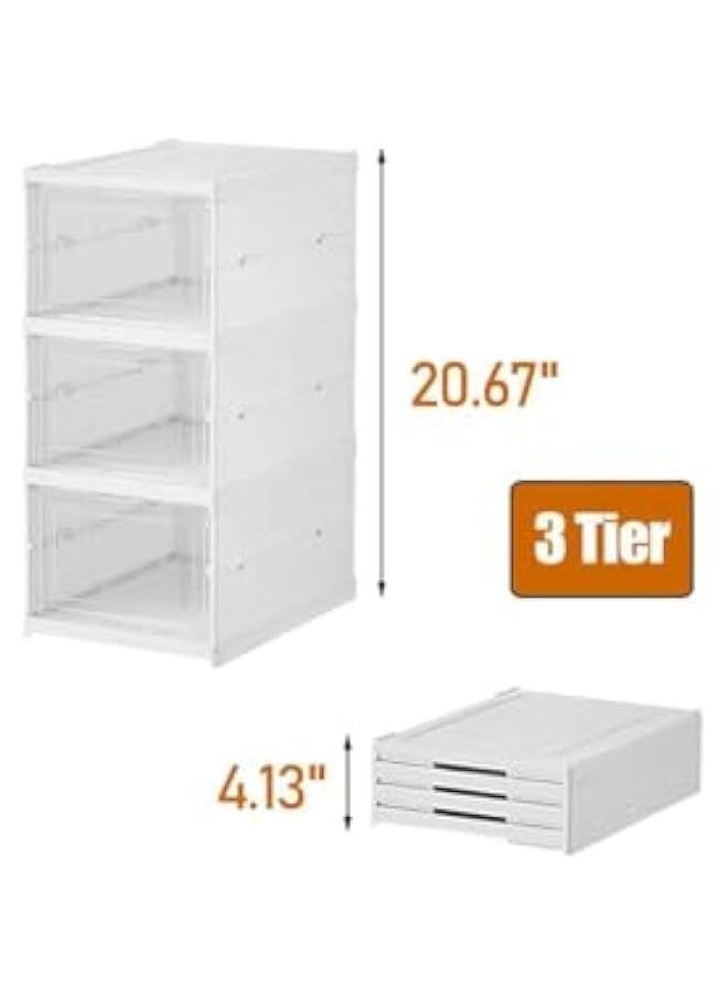 HOOKOR - Foldable Shoe Rack Collapsible Storage Box, Free Standing Bins Stackable Plastic Tote with Lids Organizing Installation Free Dustproof 3 Layers, White (92-02) - Image 1