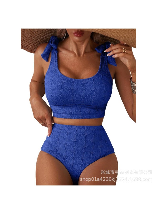 European And American New Women's Two-piece Swimsuit Best-seller Slim-fit High-waist Slimming Solid Color