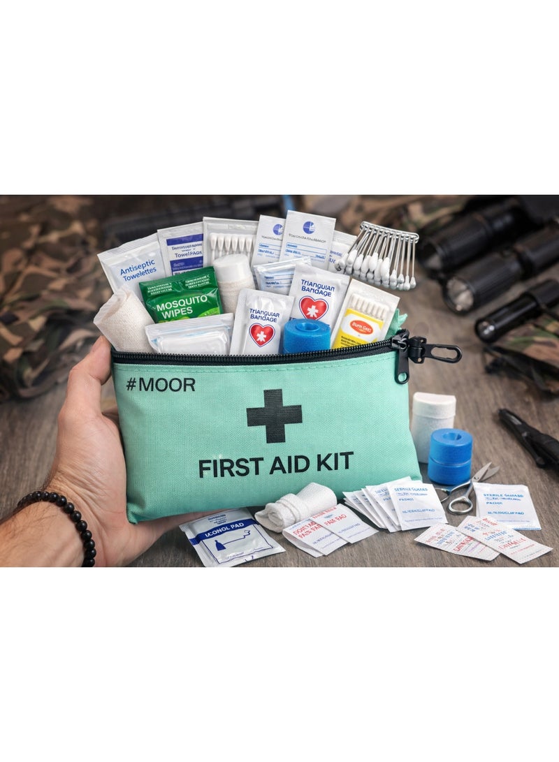 Moor First Aid Kit – Portable Emergency Medical Kit with Essential Bandages, Gloves & Cleansing Wipes – Compact Survival Kit for Home, Car, Travel & Outdoor Use - Image 2
