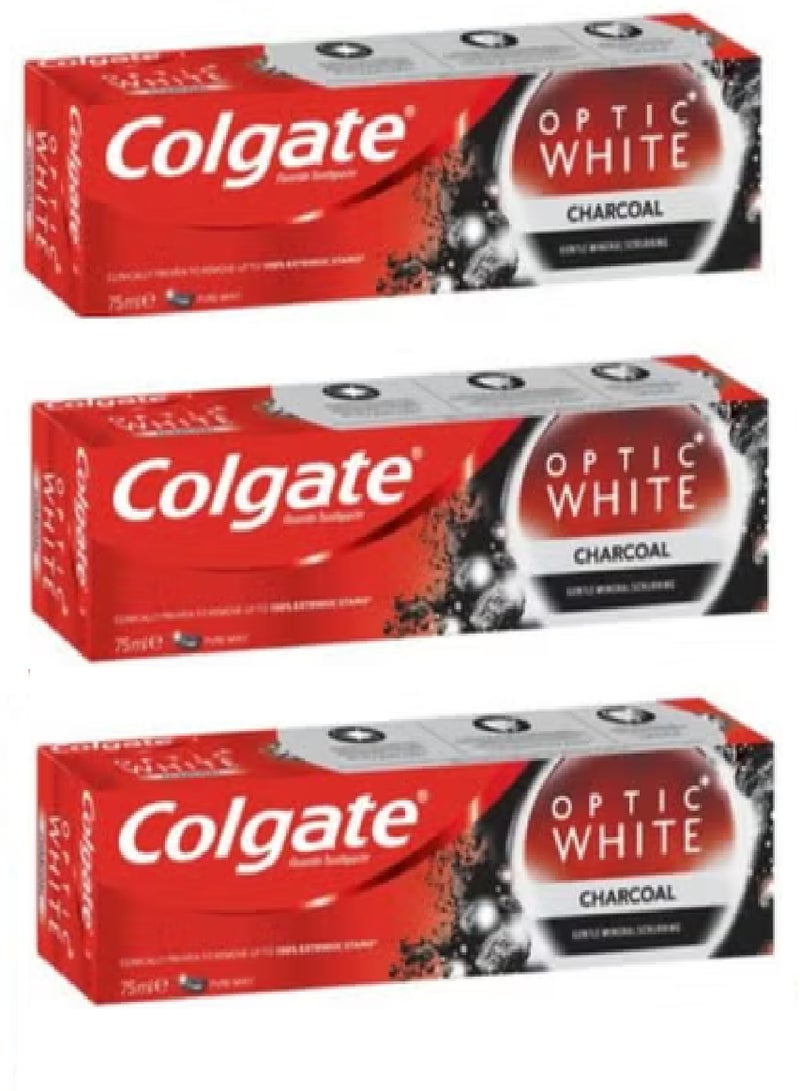 Colgate 3 Piece Set Optic White Charcoal Whitening Toothpaste 75Ml - Image 1