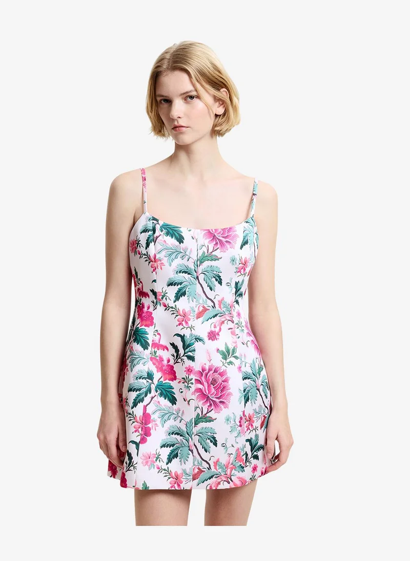 Women's York Satin Pink Floral Print Mini Dress