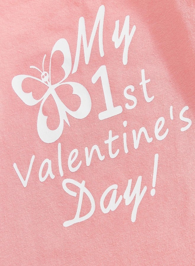 Douhoow Baby Girl Valentines Day Outfits Infant Letter Print Baby Girl Romper Bodysuit Pants With Headband and Hat (Pink, 3-6 Months) - Image 4