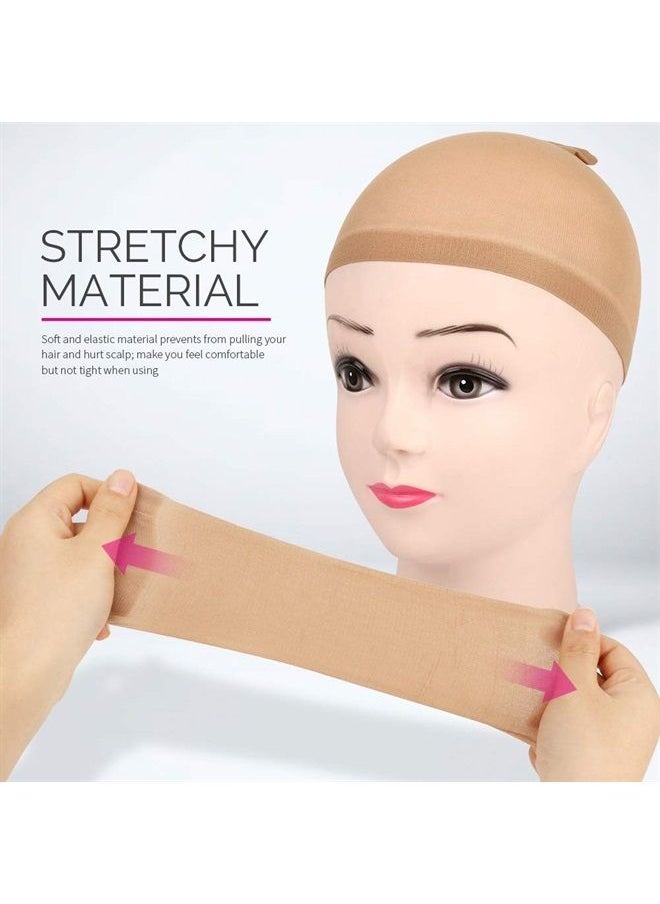 FANDAMEI 4 pieces Light Brown Stocking Wig Caps Stretchy Nylon Wig Caps for Women  - Image 3