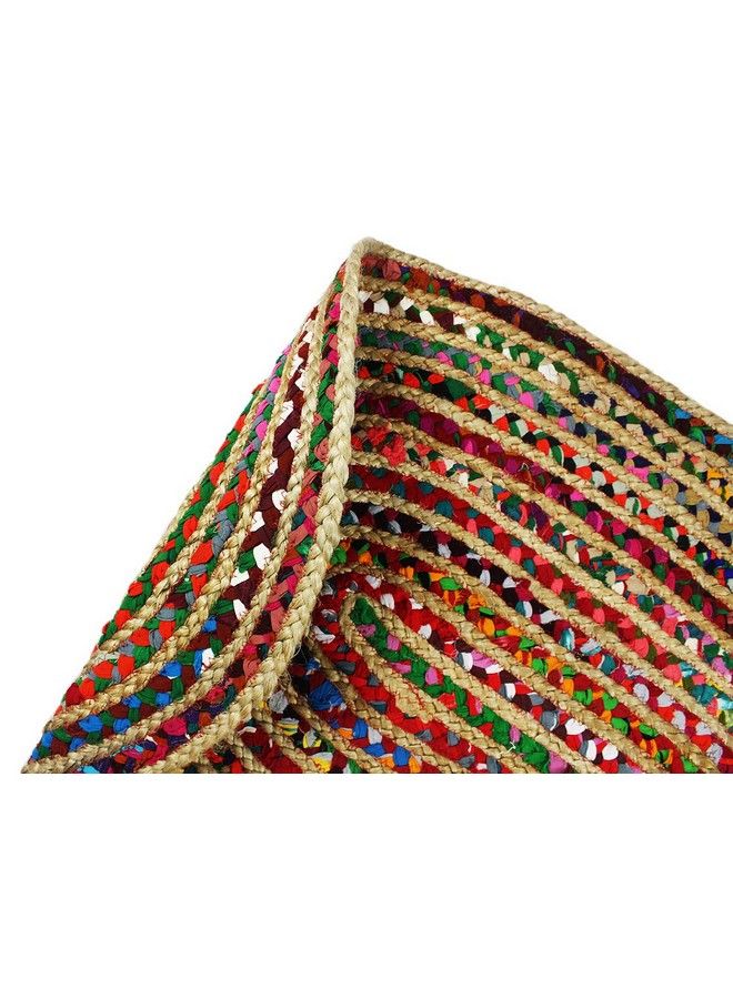 Cotton Craft سجادة جوت شندي مضفرة مزخرفة بوهيمية ريفية منطقة رمي سجادة مصنوعة يدويًا قابلة للعكس من القطن المعاد تدويره للغرفة المعيشية أو المكتب أو الدراسة ديكور منزلي هدية 2' X 3' بيضاوي متعدد الألوان - Image 4