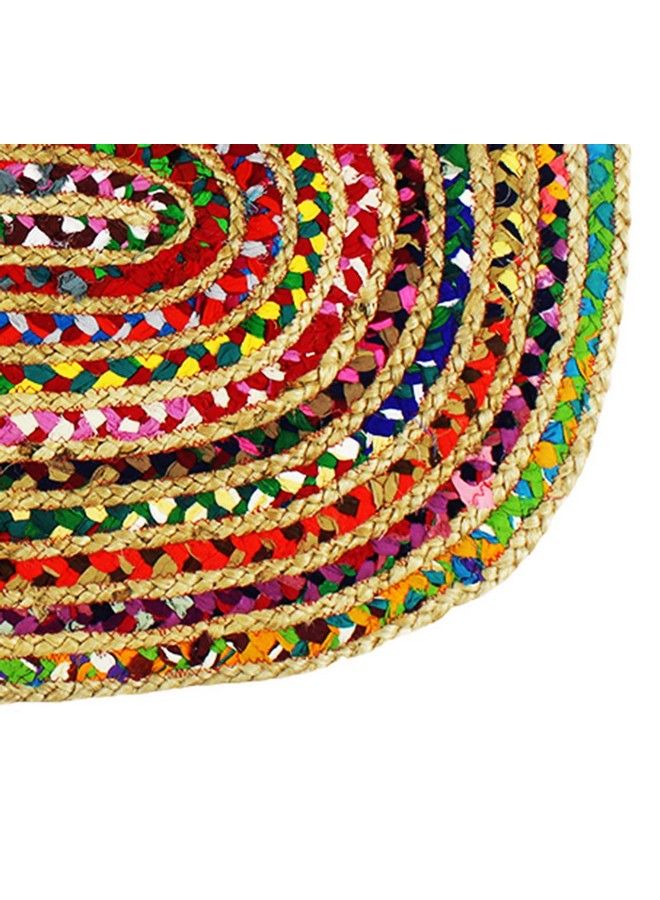 Cotton Craft سجادة جوت شندي مضفرة مزخرفة بوهيمية ريفية منطقة رمي سجادة مصنوعة يدويًا قابلة للعكس من القطن المعاد تدويره للغرفة المعيشية أو المكتب أو الدراسة ديكور منزلي هدية 2' X 3' بيضاوي متعدد الألوان - Image 3