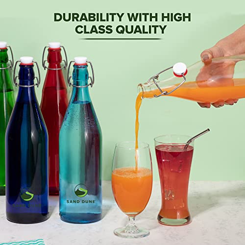 SAND DUNE Set of 1, 1000 ml Each D5 Glass clip top cap water bottle with flip top cap, Leak-Proof for water, Juices - Reusable Travel Glass Drinking Fridge Bottles - Image 3