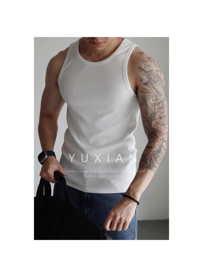 Yuzhaolin Men's Summer Elastic Slim Fit Ribbed Sweat-absorbent Vest For Fitness, Running, And Sleeveless Trend
