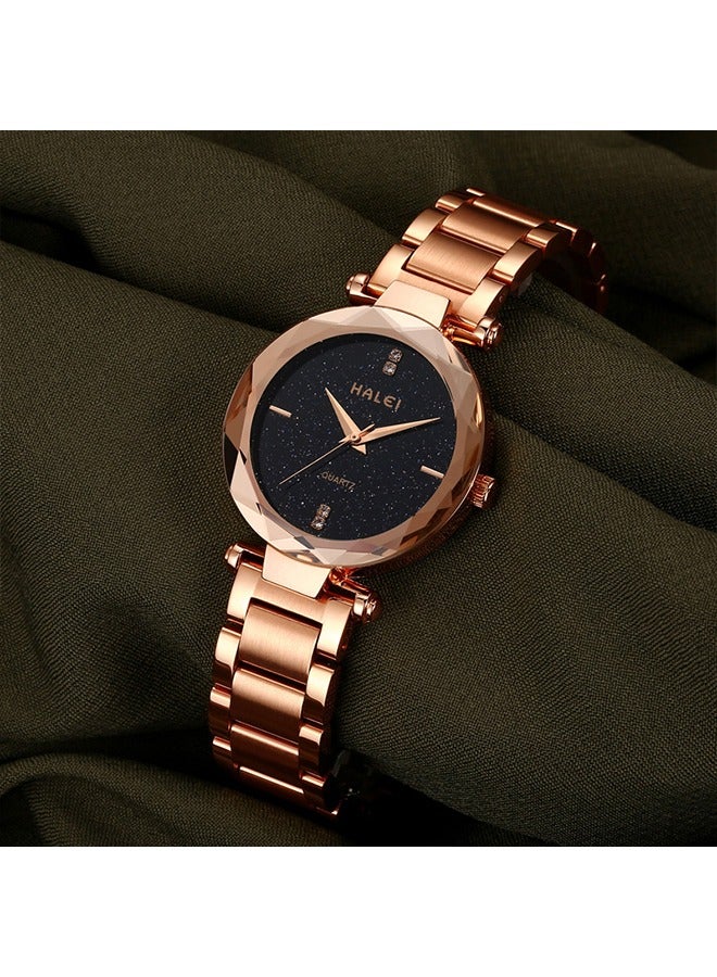 هالي ساعة يد نسائية من HALEI فاخرة من الفولاذ المقاوم للصدأ فاخرة براق من الكريستال اللامع - Image 3