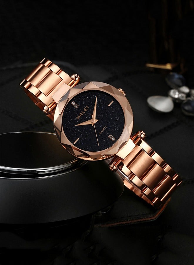 هالي ساعة يد نسائية من HALEI فاخرة من الفولاذ المقاوم للصدأ فاخرة براق من الكريستال اللامع - Image 2