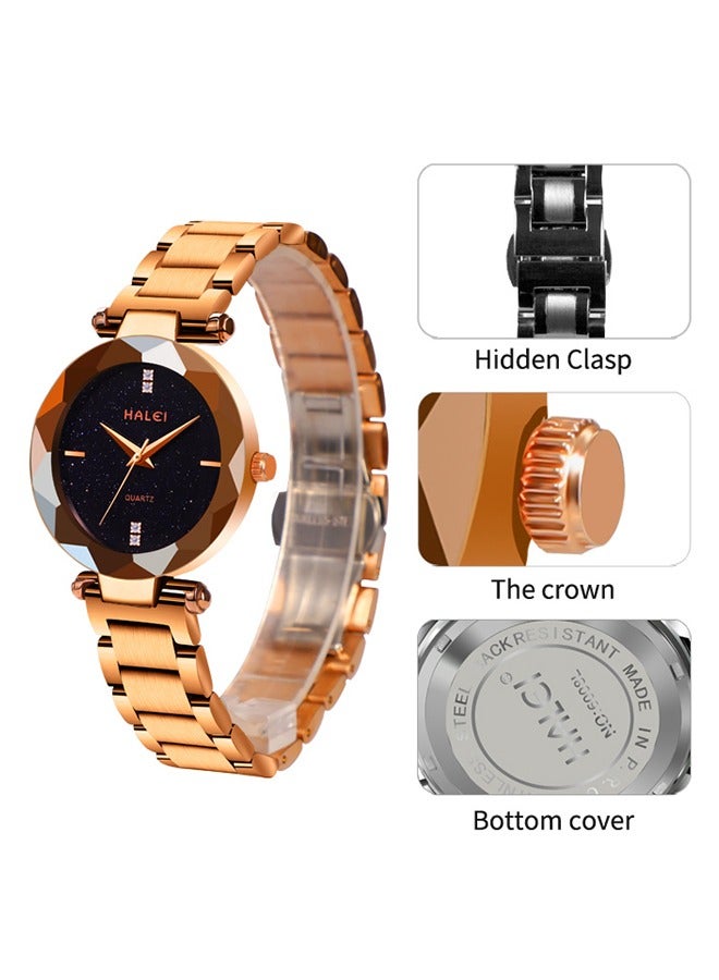 هالي ساعة يد نسائية من HALEI فاخرة من الفولاذ المقاوم للصدأ فاخرة براق من الكريستال اللامع - Image 5